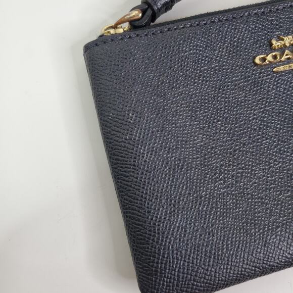 Coach Corner Zip Crossgrain Leather Wristlet Blue corner zip small wristlet - Picture 10 of 10